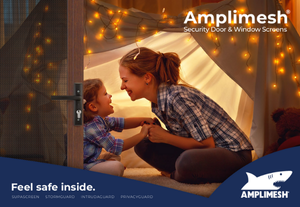 The amplimesh brochure cover featuring a mum and daughter smiling with a security door